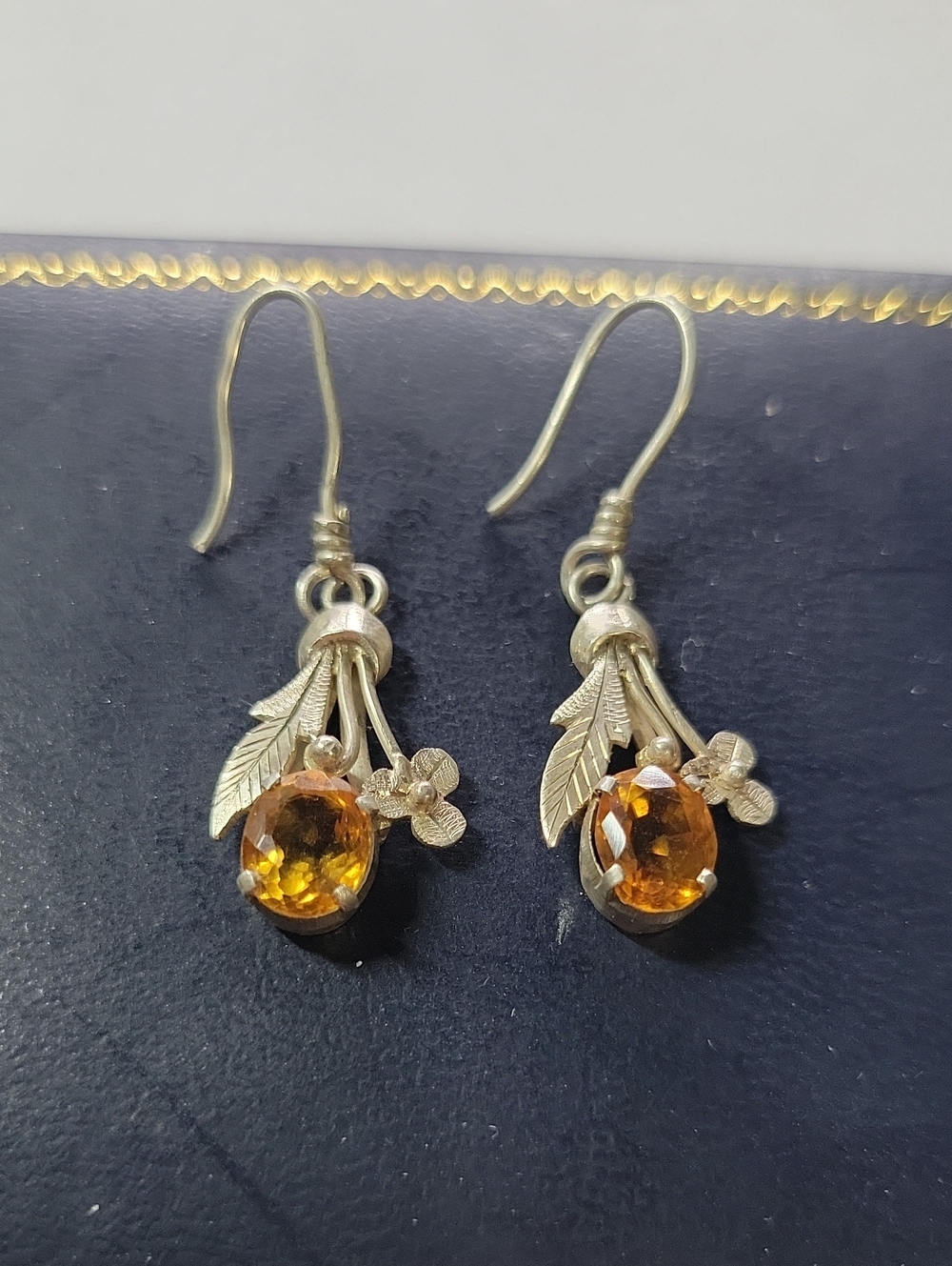 Sterling Silver Citrine Drop Earrings - Amber Orange Gemstones
